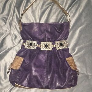 Purple jewel detail Kathy Van Zeeland hobo bag